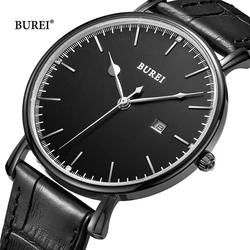 BUREI Brand Men's Fashion Watches Man Luxury Leather Dress Quartz Wrist Watches Waterproof Ultrathin 4.6mm for Men Reloj Hombre