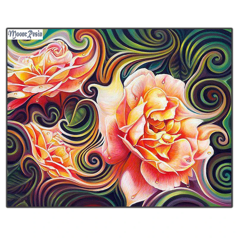 

MOONCRESIN 5D Diy Diamond Painting Cross Stitch Peony Blooming Diamond Embroidery Full Square Diamond Mosaic Decoration Gift Kit