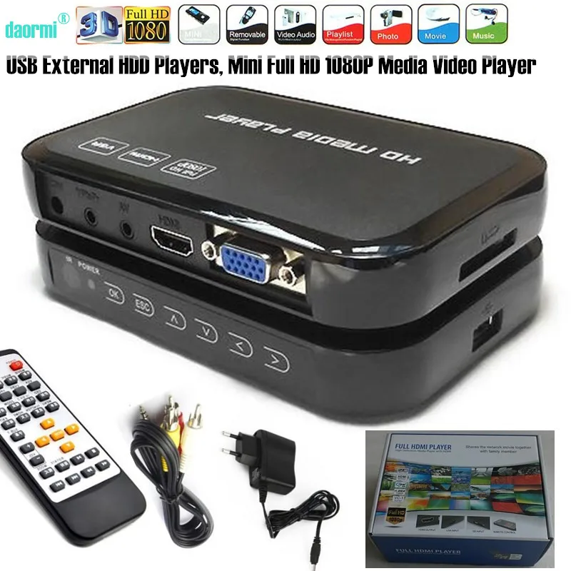 

Mini HD 1080P USB External HDD Player With SD MMC U Disk Support MKV AVI HDMI-Compatible Media Video Player IR Remote Blu-Ray