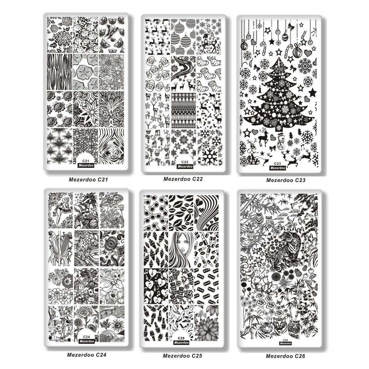 Mezerdoo Animal Plants Fruits Nail Stamping Plate Nail Art Stamping Image Plate Cute Dogs Hippocampus Design Nail Stamp Template