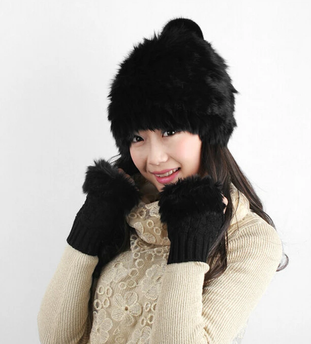 2018 Rabbit Fur Hat Trendy Women Delicate Knitted  Real Fur Beanie Winter Caps Casual Cute Hats For Women Free Shoping