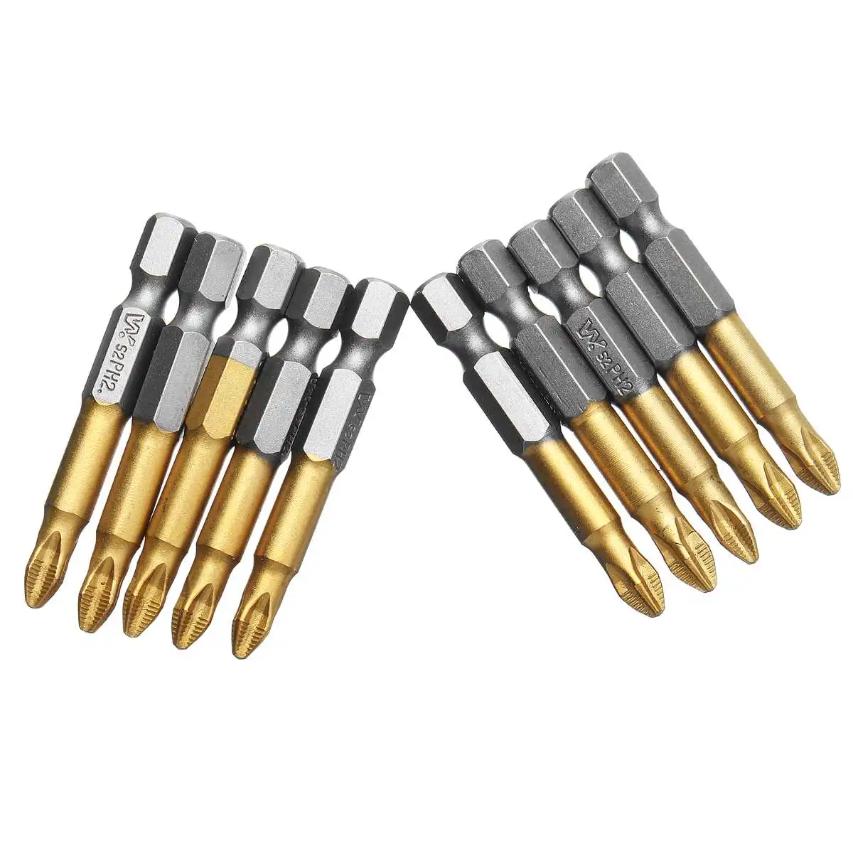 5/10Pcs 50mm Titan Beschichtet PH2 Anti Slip Bits Elektrische Schraubendreher Bits 1/4 "Hex Schaft Für reparatur Werkzeug Set