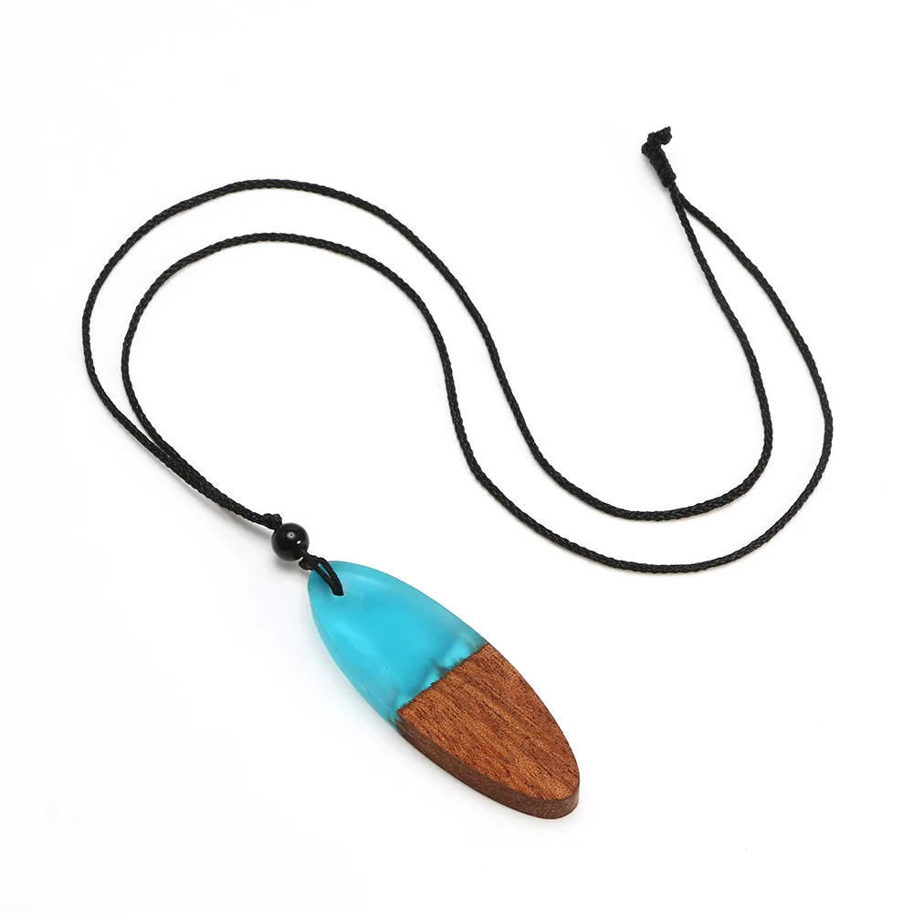 HOCOLE Fashion Handmade Resin Wood Pendant Necklace For Women and Men Geometric Pendant Black Rope Chain NecklaceJewelry Bijoux