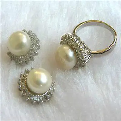 

Fashion Noblest Natural White Akoya Cultured Pearl Ring + Earrings Set new - watch wholesale Quartz stone CZ crystal