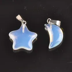 21mm 1/2Pcs Natural Stone Pendant opal star moon moonstone crystal For Necklace making TRS0234X