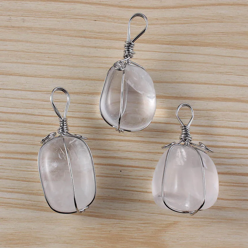 xinshangmie Silver Plated Natural Rock Crystal Irregular Shaped Wire Wrapped Pendant Fashion Charm Jewelry