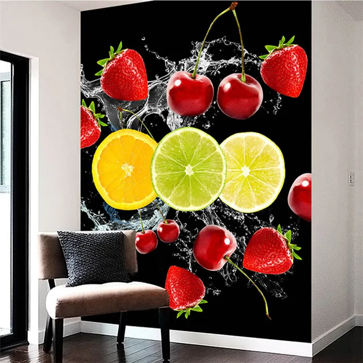 

3d wallpaper photo background wall restaurant fruit cherry strawberry black background entrance hallway wallpaper living room