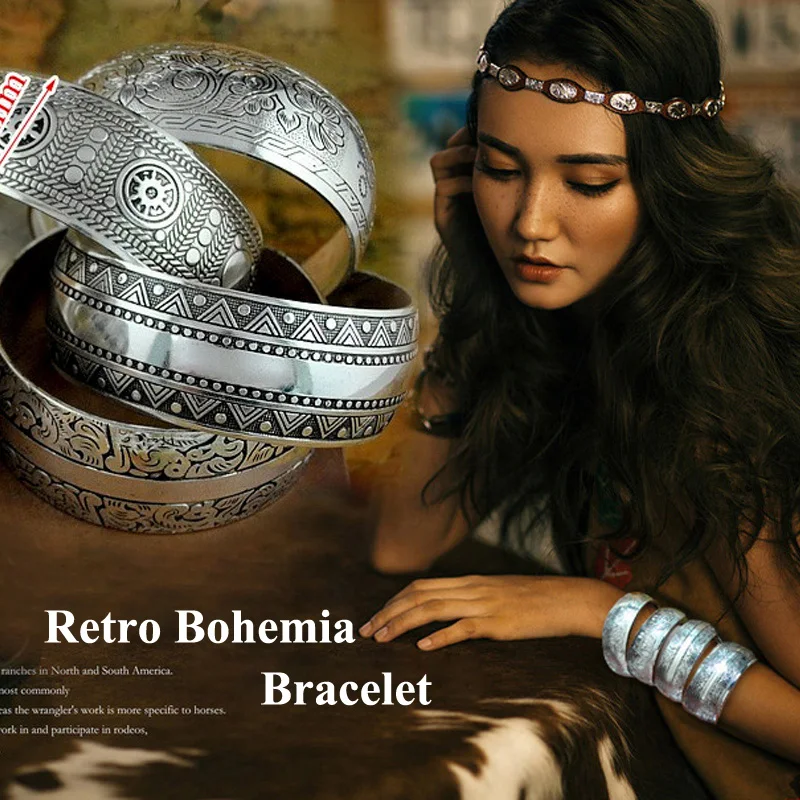 أساور نحت خمر موضة التبت الفضة مطلي الفيل البومة جرس السحر سوار مُزين بالخرز الهندي مجوهرات النساء هدايا
