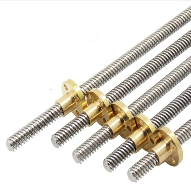 

2pcs/lot T8 lead 8mm Lead Screw Thread Rods length 100 200 300 350 400 500 600mm+Copper Nuts for Prusa I3 3D printer&CNC parts