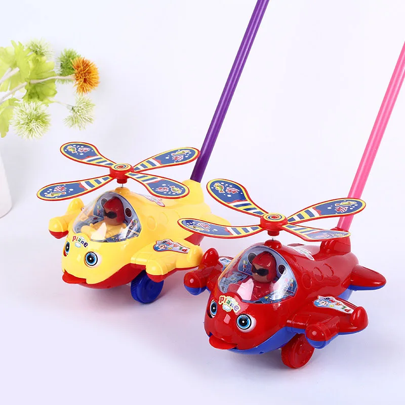 Loopstoeltje Speelgoed Hand Push Pull Wandelingen Vliegtuig Staaf Push Winkelwagen Enkele Staaf Blink Eyes Slepen Tong Peuter Lopen Speelgoed geschenken