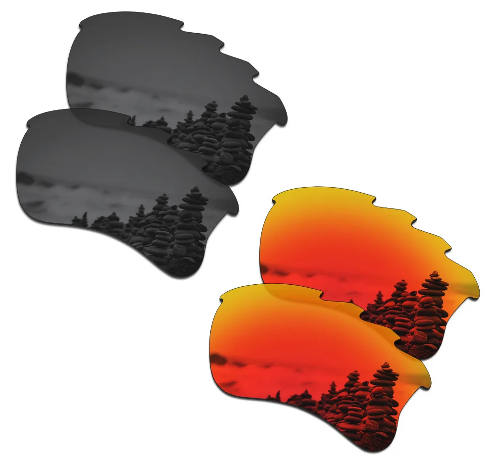 

SmartVLT 2 Pairs Polarized Sunglasses Replacement Lenses for Oakley Flak Jacket XLJ Vented Stealth Black and Fire Red