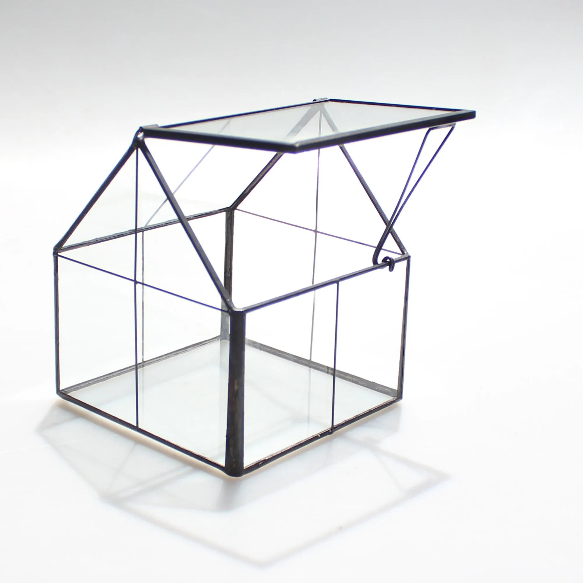 NCYP Modern Glass Terrarium Black Copper Tabletop Geometric Terrarium Grid Pattern Floor Vase Home Decoration Accessories