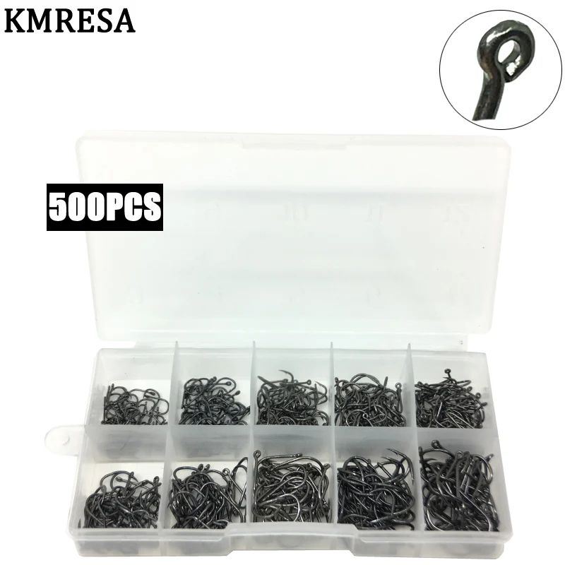 500pcs / set mixed size Fishing Hook # 3 ~ 12 carbon steel carp fishhook Original box Jigging Bait hook Fishing tackle