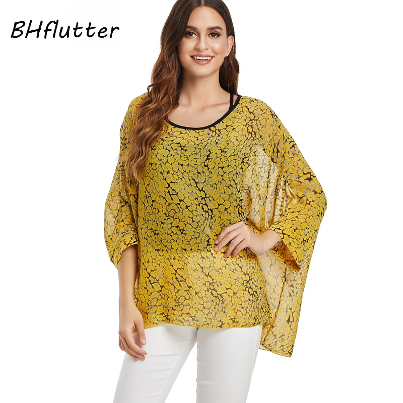 BHflutter Women Blouse 2019 New Fashion Floral Print Boho Summer Tops and Blouses Batwing Casual Chiffon Shirts bluzki damskie