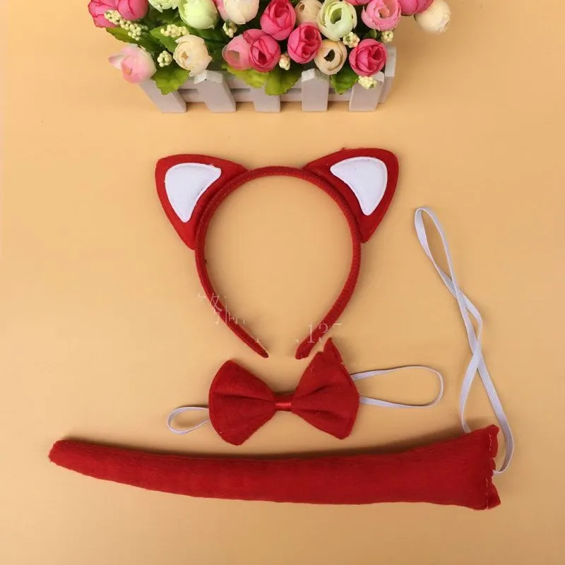 1sat =3pcs Children Halloween Children\'s Day Dress Up Animal Cat ears Headband Fancy Dress Costume Hen Party Devil Set Headwear