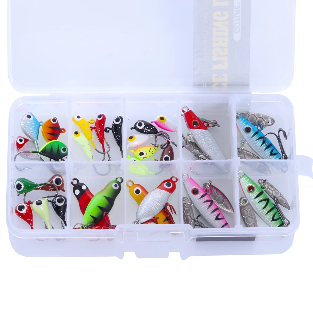 

Goture 27pcs/lot Winter Ice Fishing Jig Set Vertical Jigging Fishing Lure With Hard Plastic Box