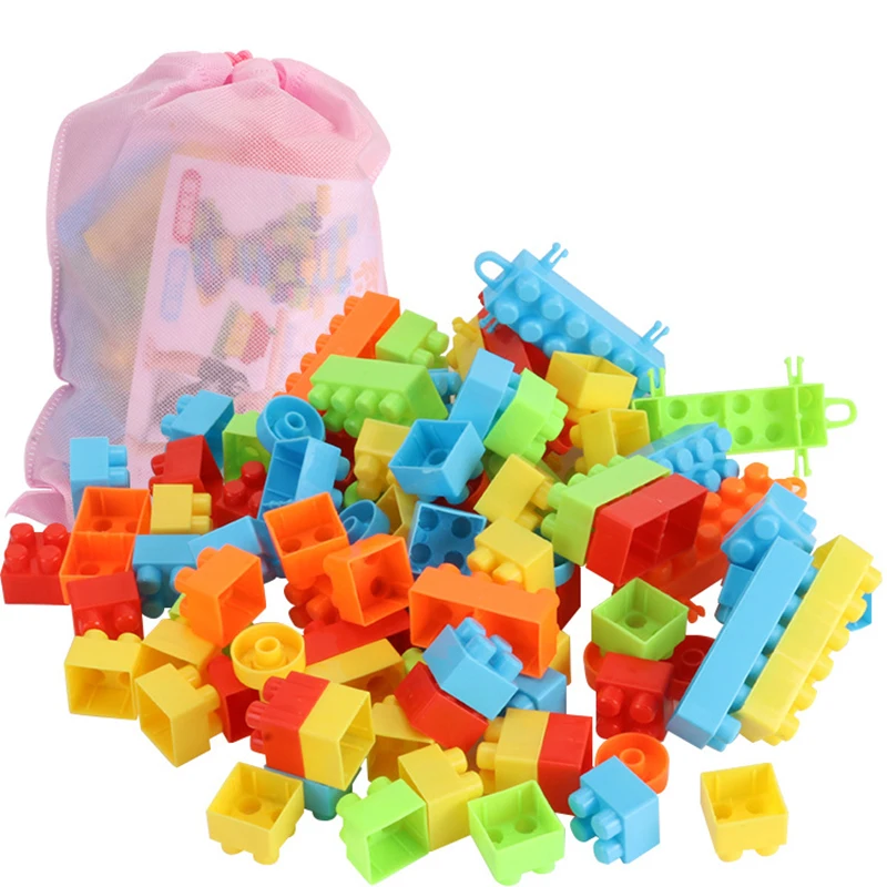 Giocattolo di blocchi impilabili portatili multicolori da 90 pezzi per bambini Blocchi di plastica classici per bambini