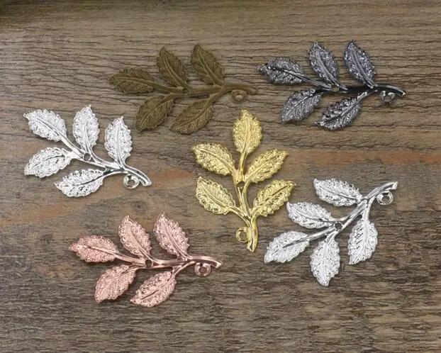 50Pcs 32*50mm Zinc Alloy Golden Leaf Shape Charms Wholesale DIY Handmade Vintage Branch Leaves Pendant Accessories Findings gift