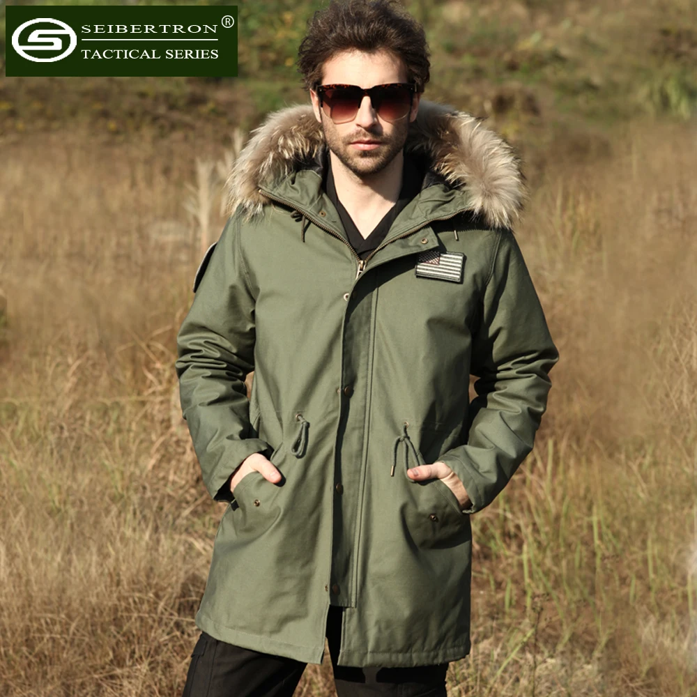 New Seibertron M65 slim fit jacket Field Coat with Liner in Black Olive Natural fur collar winter Hooded Jacket