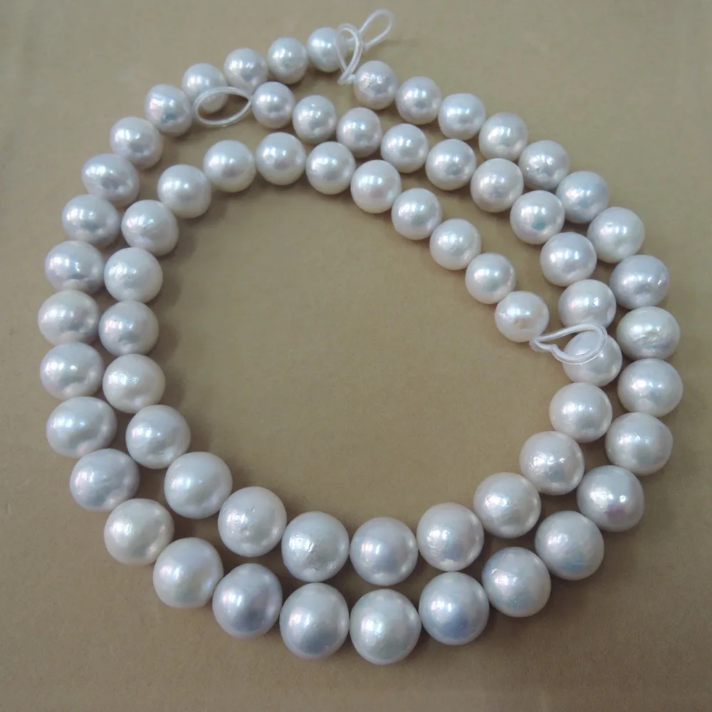 

40 cm 100% freshwater pearl material with round shape -nature white color-12-15 mm perfect round pearl