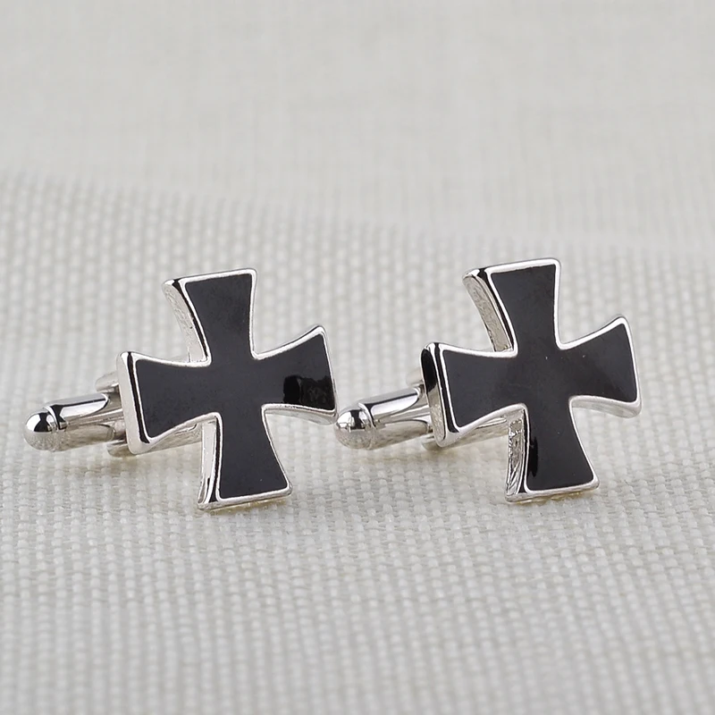 Black Cross Enamel Cufflinks For Men French Shirt Male Fashion Design Zinc Alloy Cuff Link Jewelry Wedding Business Xmas Gifts