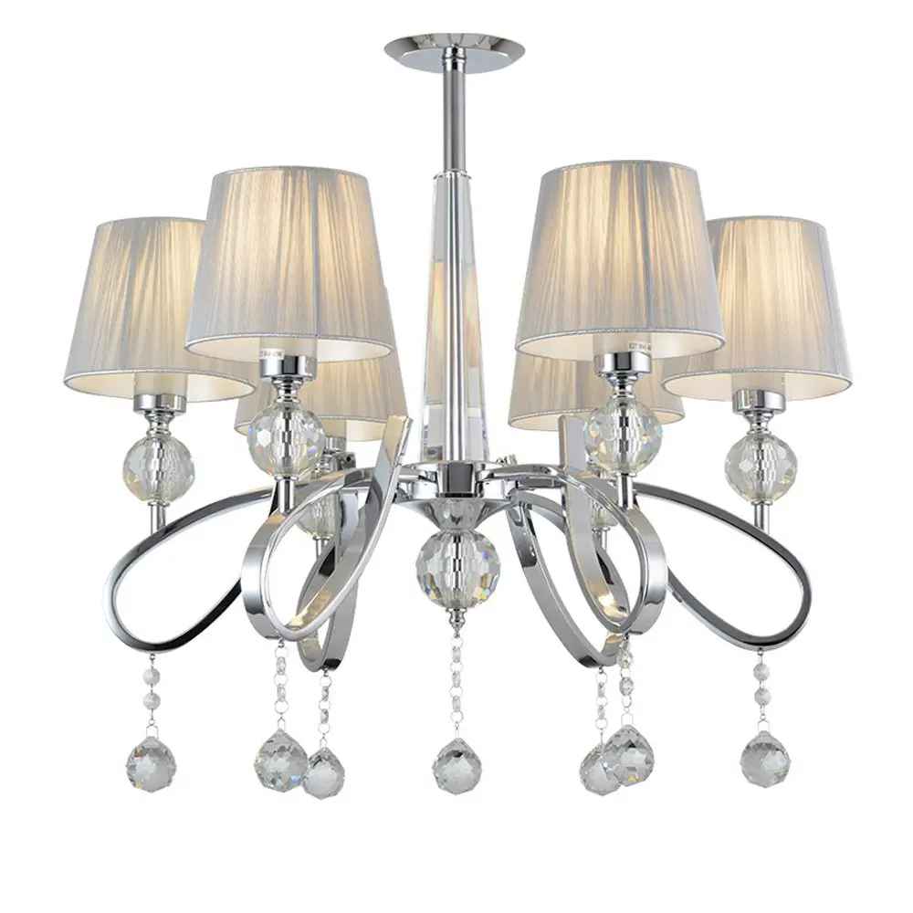 

Modern Crystal Parlor Living Room Chandelier Luxury Polished Chrome Hotel Chandeliers Fabric Dining Room Restaurant Hanging Lamp