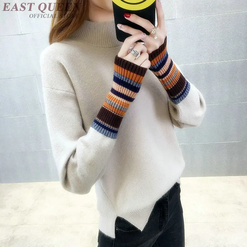 

Winter 2018 fashion women pullovers bodycon casual knitted turtleneck sweater tops patchwork thick women clothing DD369 F