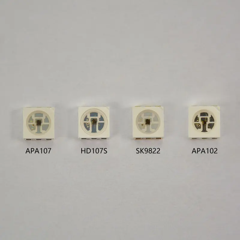 

APA107/HD107S/SK9822/APA102 5050 SMD Addressable RGB LED Chip,6pins SMD 5050 built-in IC,DC5V input,0.3W,60mA;SOP-6;1000pcs/Roll