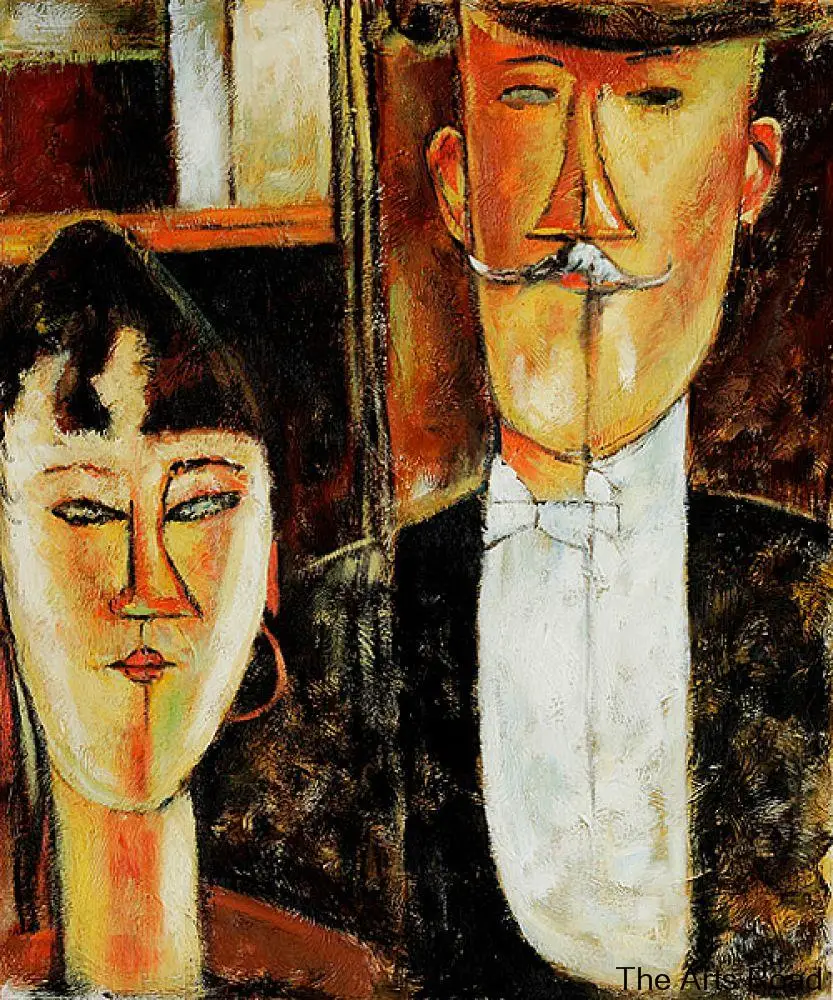 

Hand-painted Abstract Portrait Painting Bride and Groom by Amedeo Modigliani Art Gift Home Decoration