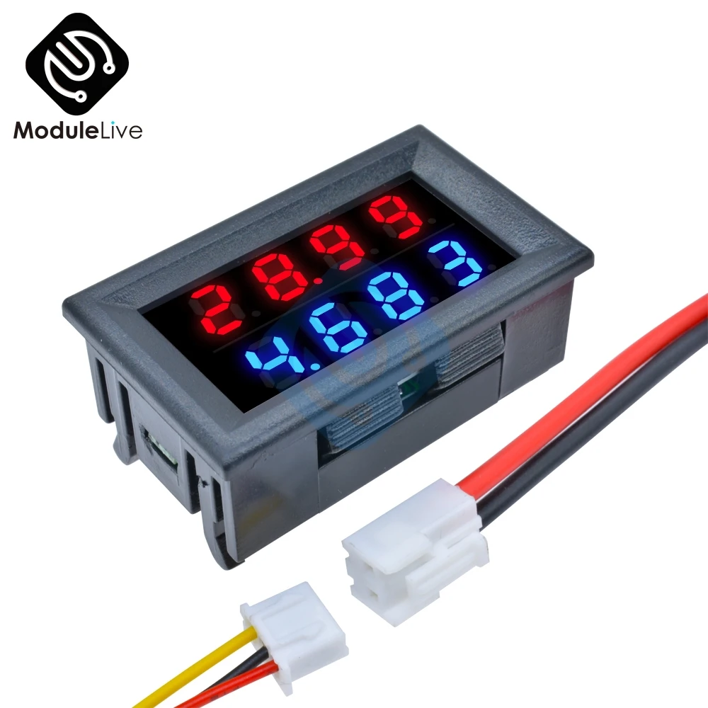 0.28 Inch Digitale Dc Voltmeter Amperemeter 4 Bit 5 Draden Dc 200V 10A Voltage Current Meter Voeding Rood blauw Led Dual Display