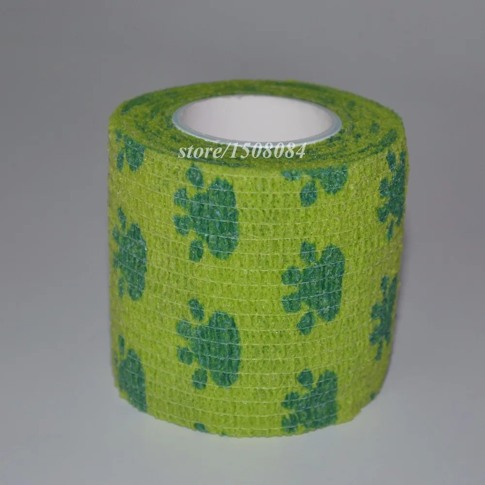 6 Pcs/Lot 5cm x 4.5m Self Adhesive elastic Nonwoven Cohesive Bandage Adherent Wrap Green Paws Pattern For First Aid