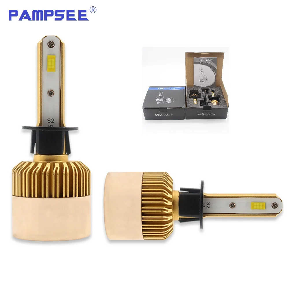

PAMPSEE 2Pcs H1 LED Car Headlight Bulbs Auto Led Headlamp 8600lm 6000K Fog Lights With CSP Chip 12V Super Bright White