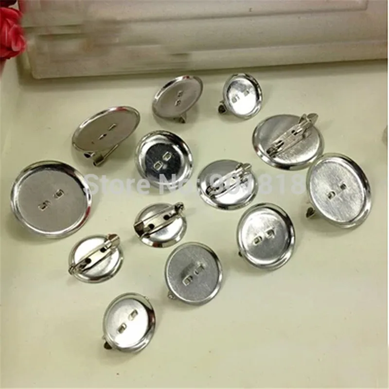 50pcs Metal Rhodium Platting with Bottom Paper Clip 13/19/24/29mm Round Blank Bezel Brooch Cabochon Base For DIY Jewelry Making
