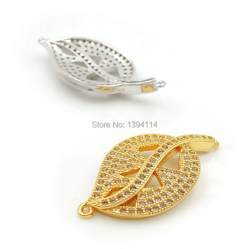 33*17*3mm Micro Pave Clear CZ Piercing Leaf Connector Fit For Women As DIY Bracelets Accessory