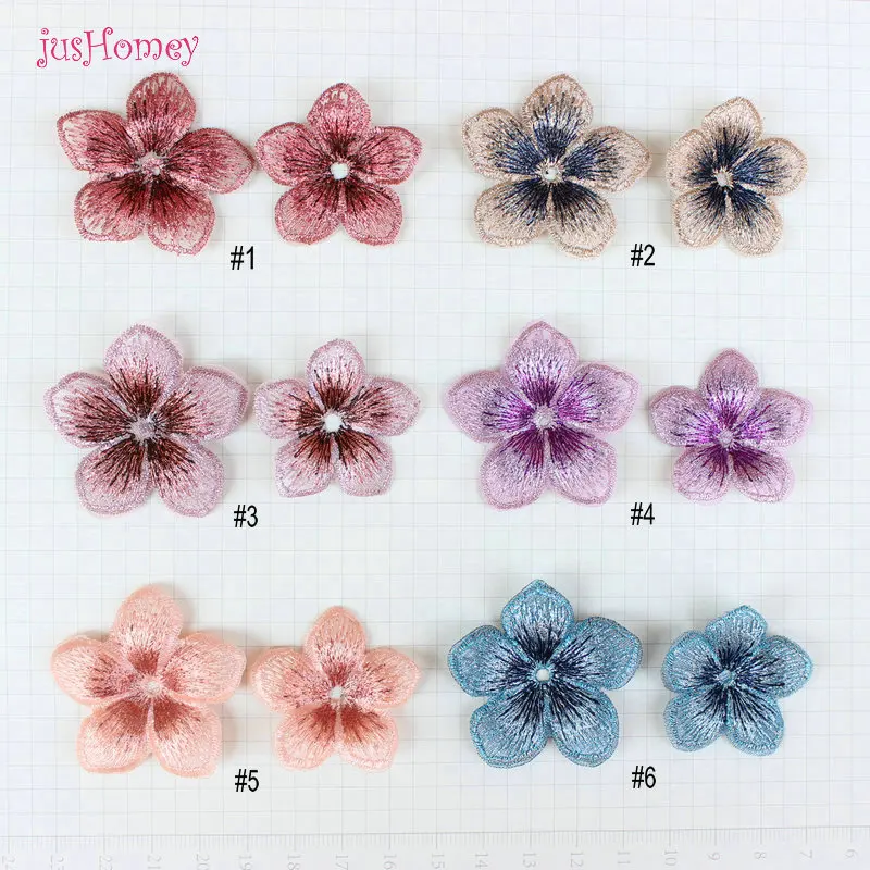 30PCS Boutique Embroidery Five Petals Flower 3D Appliques DIY Accessories 40mm/35mm for Party Decor, Doll Embellishment