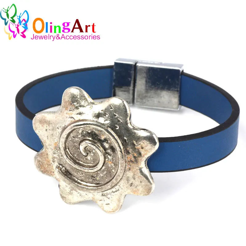 OlingArt 35mm 2 Pcs/Lot silver-color retro style making diy jewelry clasps Round Tibetan flower for flat leather cord bracelet