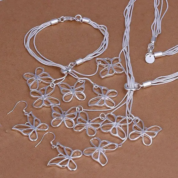 

S012 Hot Selling Elegant Gorgeous Design Silver Color Jewelry Sets For Women Fashion Jewelry Butterfly Three-Piece Atyajlfa