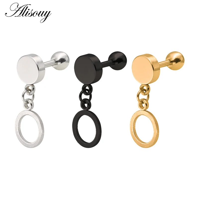 Alisouy 2 PC Star สามเหลี่ยมสแควร์รอบจี้หัวใจผู้หญิงผู้ชาย EAR STUD ต่างหูสแตนเลส Tragus กระดูกอ่อน Helix Piercing