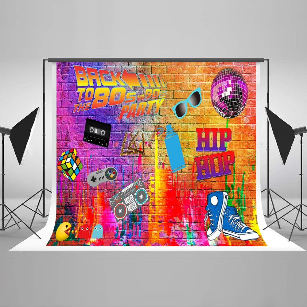 

VinylBDS Graffiti Wall Photography Backdrop 300cm Back To 80S' Fashion Art Studio Background Backdrop Radio Shoes Party Backdrop