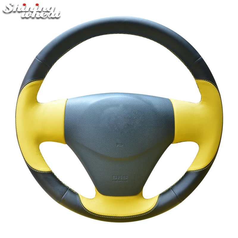 Shining wheat Genuine Leather Car Steering Wheel Cover for 2005-2009 Kia Rio 2007 Rio Hyundai Accent Hyundai Getz