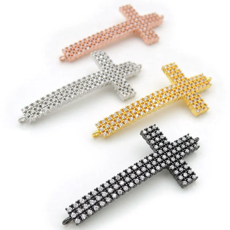 

42*20*2mm Micro Pave Clear CZ Arc Bar Connector Of Cross Fit For Women As DIY Bracelets Accessory