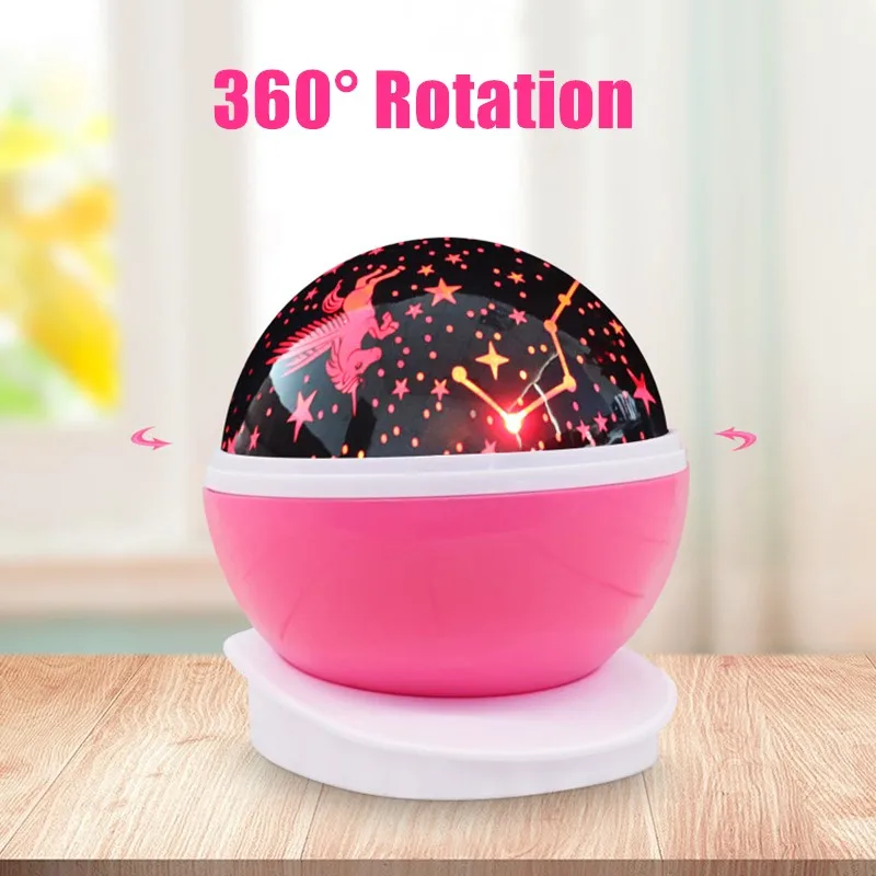 Rotating Night Light Projector Lamp Starry Sky Star Unicorn Children Kids Baby Sleep Romantic Led Projection Lamp USB/AA Battery