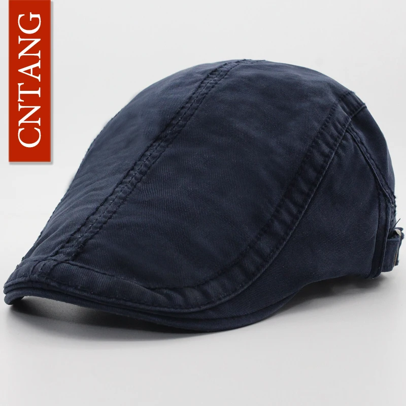 CNTANG-boinas clásicas de Color sólido para hombre, gorras de visera de algodón Retro, sombrero plano Vintage, boina de marca de verano, 6 colores