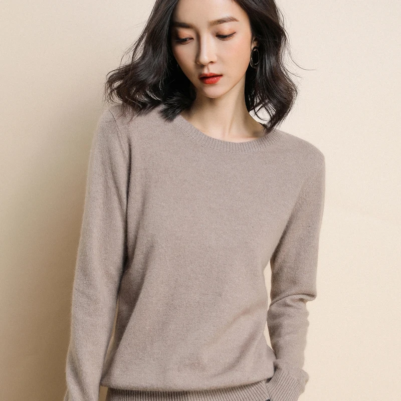 knitted women\'s O-neck sweater pullover spring and autumn basic ladies sweater pullover slim fit