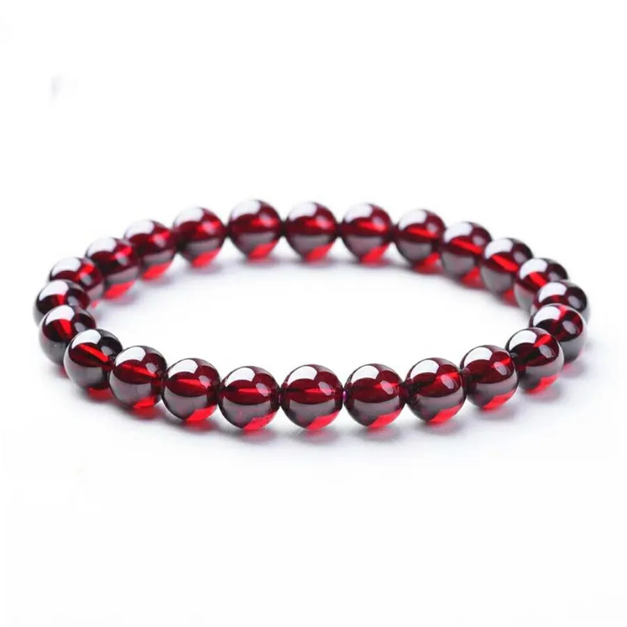 Natural Wine Red Garnet Bracelet Women Men Stretch Clear Beads Round Crystal Bead Bracelet AAAAAA