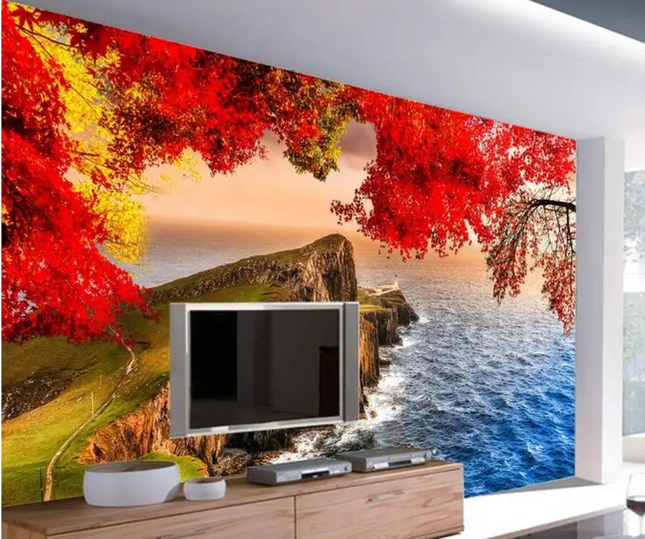 

custom 3d photo wallpaper Beautiful seaside beautiful cherry blossoms room modern wallpaper