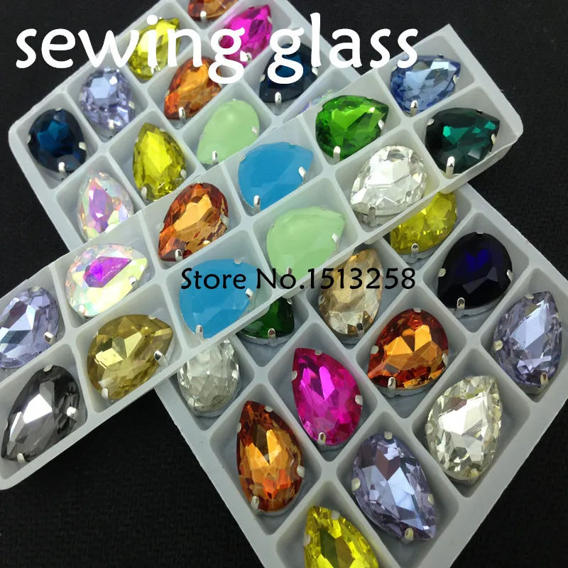 More Colors 128pcs 13x18mm Teardrop Glass Crystal Fancy Stone With Droplet Metal Claw Settings For Jewelry,Sewing On Dress