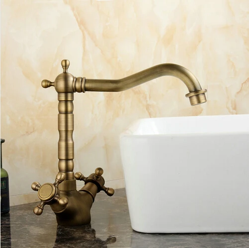 

Wholesale High Quality Bathroom Basin Antique Brass Faucets Double Handle 360 degree Swivel Faucet Crane Mixer Tap AF1032