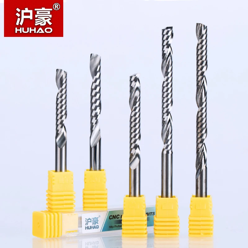 HUHAO 1PC 6mm Carbide Milling Cutter One Flute Spiral Cutter Router Bit CNC End Mill For MDF Tugster Steel Router Bits for Wood