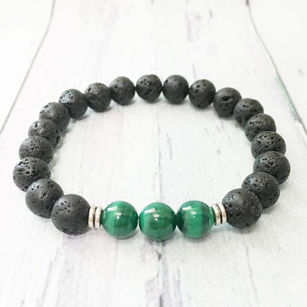 MG0487 High Quality 8 mm Lava Men`s Bracelet AAA Grade Malachite Energy Bracelet Balance Spirituality Mala Jewelry